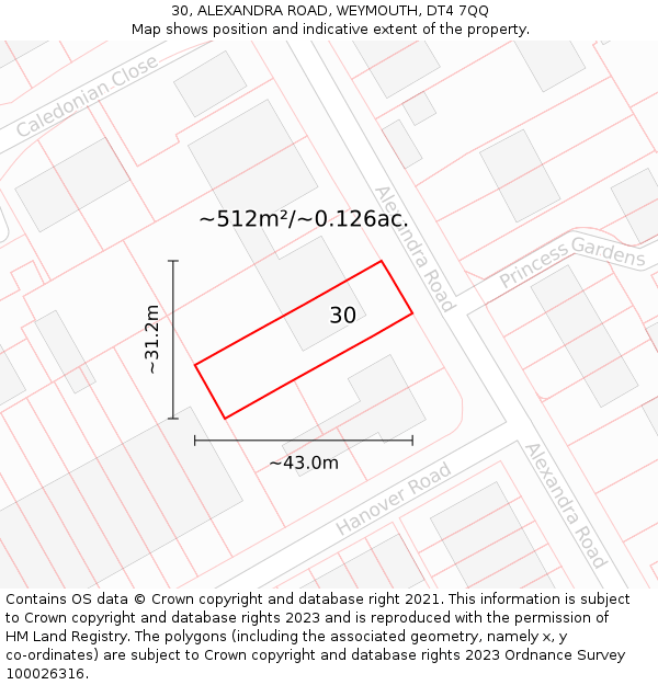 30, ALEXANDRA ROAD, WEYMOUTH, DT4 7QQ: Plot and title map