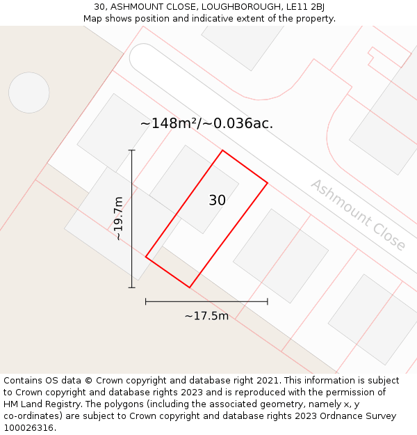 30, ASHMOUNT CLOSE, LOUGHBOROUGH, LE11 2BJ: Plot and title map