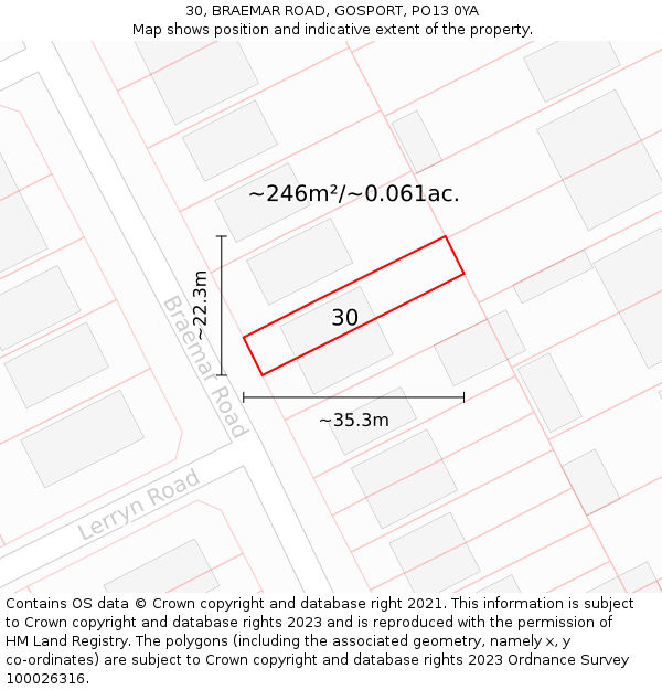 30, BRAEMAR ROAD, GOSPORT, PO13 0YA: Plot and title map