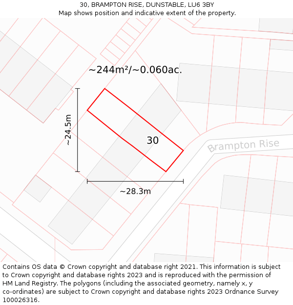 30, BRAMPTON RISE, DUNSTABLE, LU6 3BY: Plot and title map