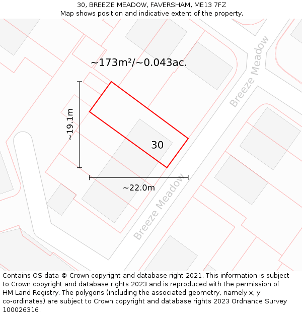 30, BREEZE MEADOW, FAVERSHAM, ME13 7FZ: Plot and title map