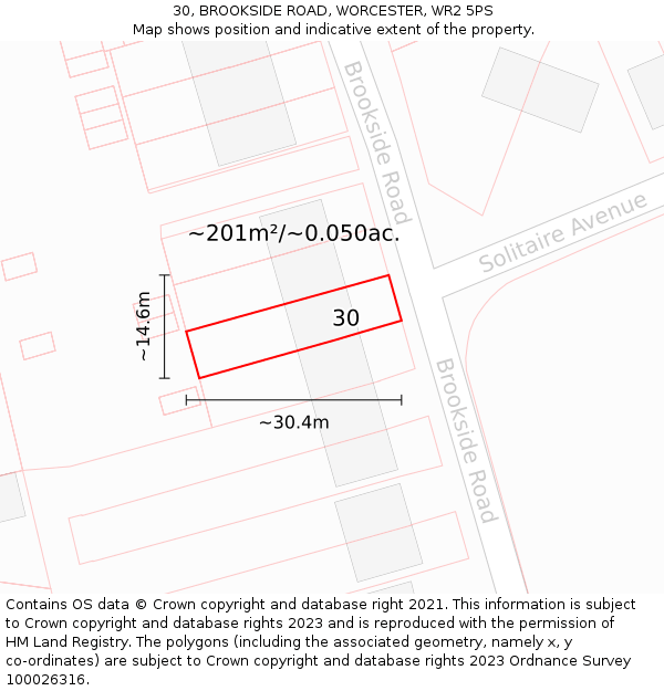 30, BROOKSIDE ROAD, WORCESTER, WR2 5PS: Plot and title map