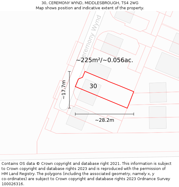 30, CEREMONY WYND, MIDDLESBROUGH, TS4 2WG: Plot and title map