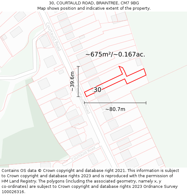 30, COURTAULD ROAD, BRAINTREE, CM7 9BG: Plot and title map