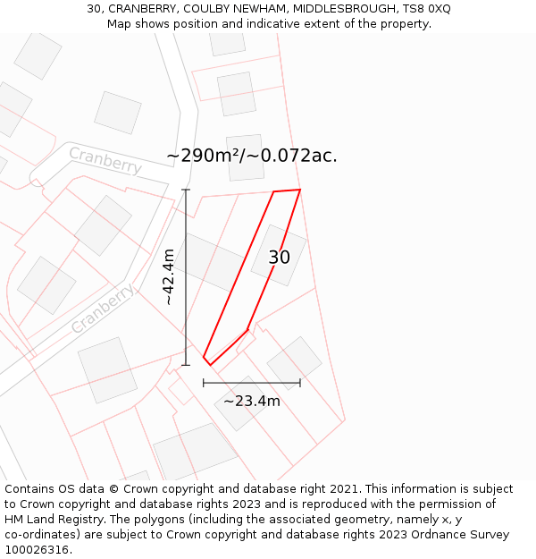 30, CRANBERRY, COULBY NEWHAM, MIDDLESBROUGH, TS8 0XQ: Plot and title map
