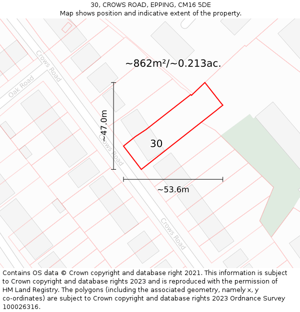 30, CROWS ROAD, EPPING, CM16 5DE: Plot and title map