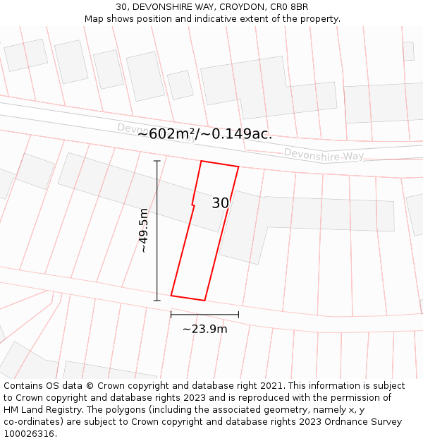 30, DEVONSHIRE WAY, CROYDON, CR0 8BR: Plot and title map
