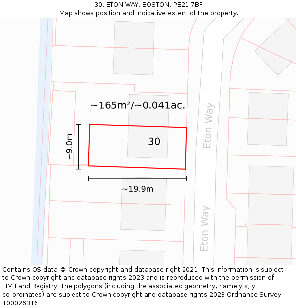 30, ETON WAY, BOSTON, PE21 7BF: Plot and title map