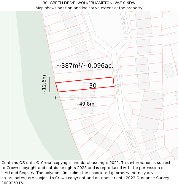 30, GREEN DRIVE, WOLVERHAMPTON, WV10 6DW: Plot and title map
