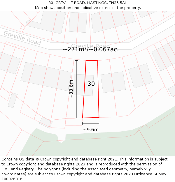 30, GREVILLE ROAD, HASTINGS, TN35 5AL: Plot and title map