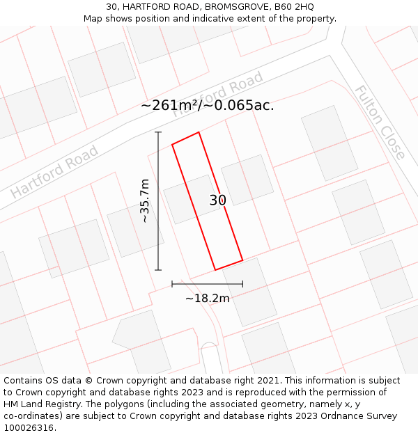 30, HARTFORD ROAD, BROMSGROVE, B60 2HQ: Plot and title map