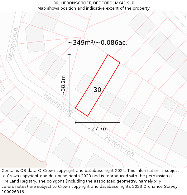 30, HERONSCROFT, BEDFORD, MK41 9LP: Plot and title map