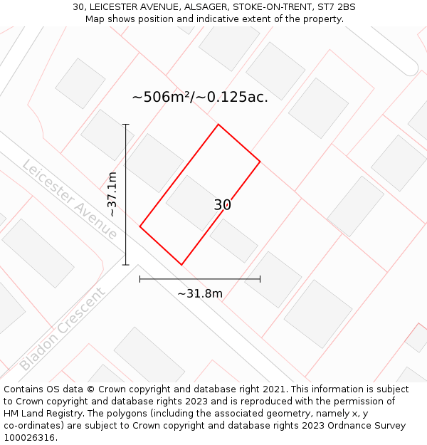 30, LEICESTER AVENUE, ALSAGER, STOKE-ON-TRENT, ST7 2BS: Plot and title map