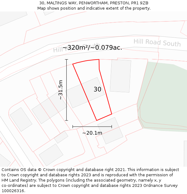 30, MALTINGS WAY, PENWORTHAM, PRESTON, PR1 9ZB: Plot and title map