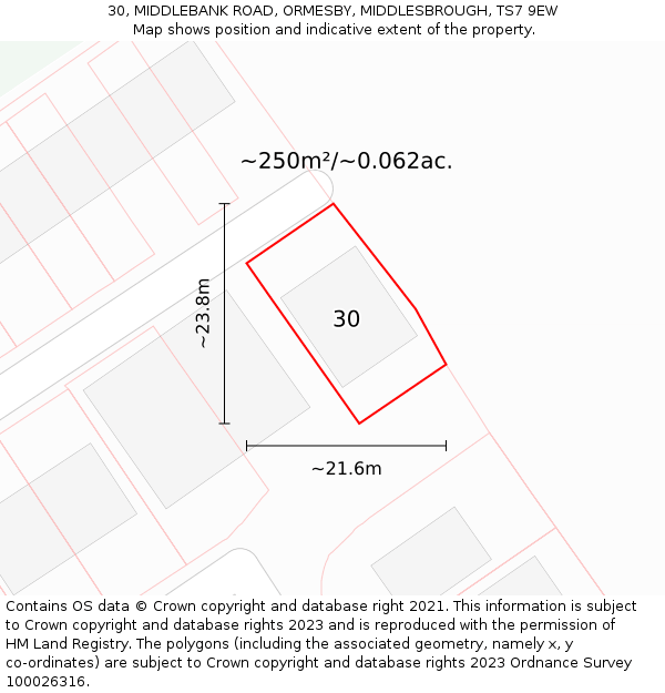 30, MIDDLEBANK ROAD, ORMESBY, MIDDLESBROUGH, TS7 9EW: Plot and title map