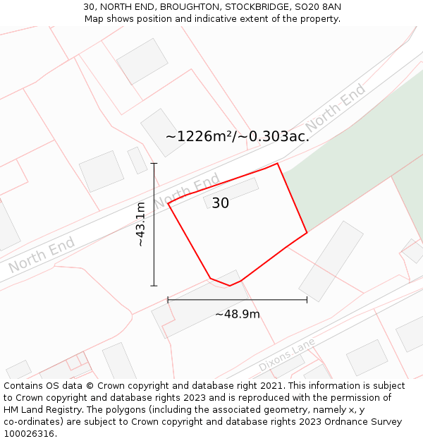 30, NORTH END, BROUGHTON, STOCKBRIDGE, SO20 8AN: Plot and title map