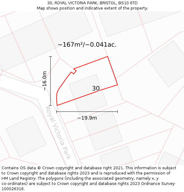 30, ROYAL VICTORIA PARK, BRISTOL, BS10 6TD: Plot and title map