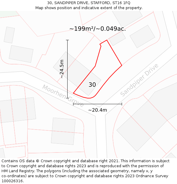 30, SANDPIPER DRIVE, STAFFORD, ST16 1FQ: Plot and title map