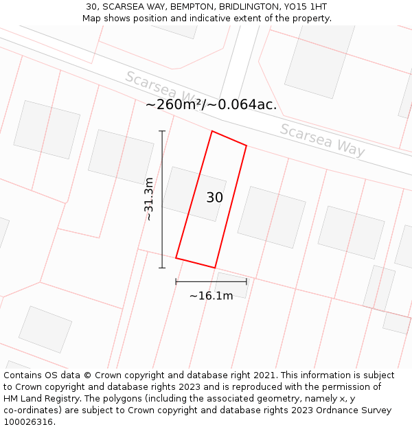 30, SCARSEA WAY, BEMPTON, BRIDLINGTON, YO15 1HT: Plot and title map
