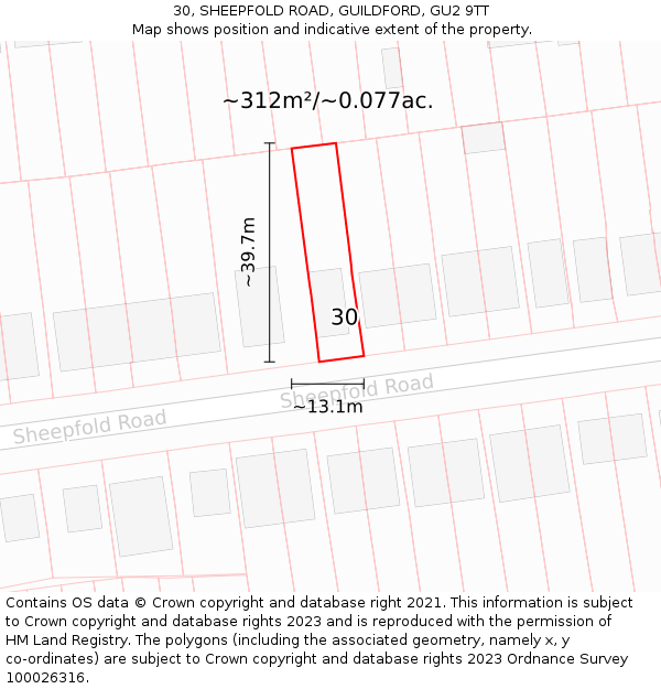 30, SHEEPFOLD ROAD, GUILDFORD, GU2 9TT: Plot and title map