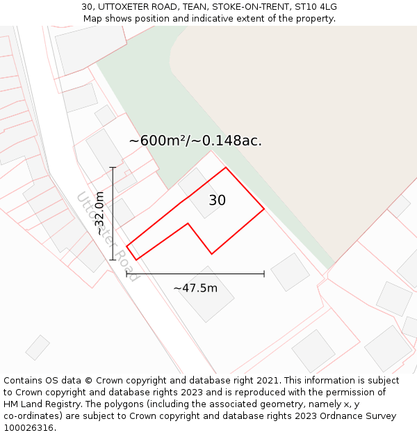 30, UTTOXETER ROAD, TEAN, STOKE-ON-TRENT, ST10 4LG: Plot and title map