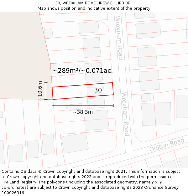 30, WROXHAM ROAD, IPSWICH, IP3 0PH: Plot and title map