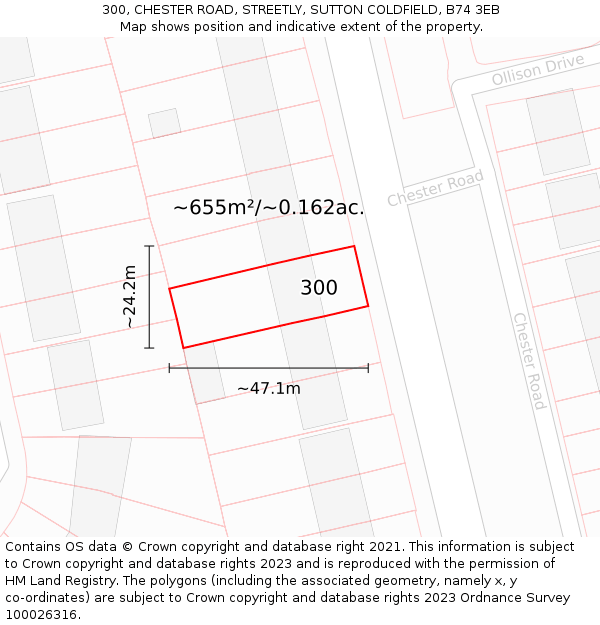 300, CHESTER ROAD, STREETLY, SUTTON COLDFIELD, B74 3EB: Plot and title map