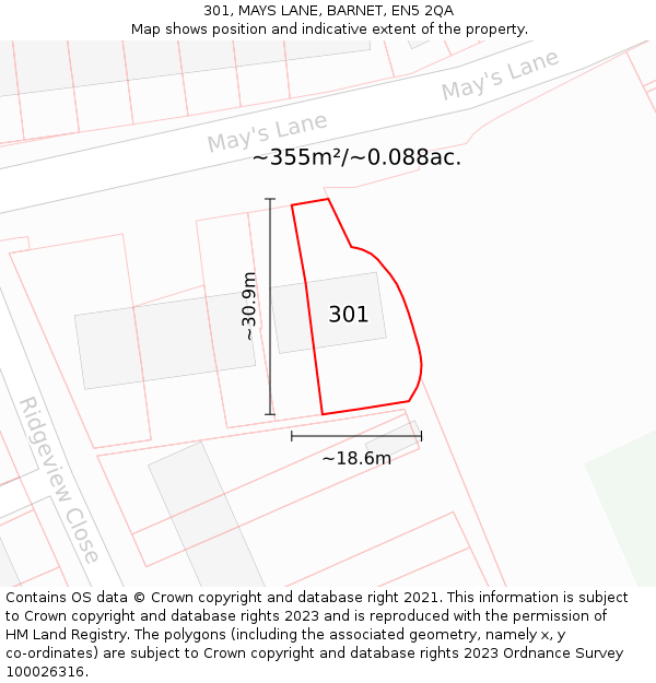 301, MAYS LANE, BARNET, EN5 2QA: Plot and title map
