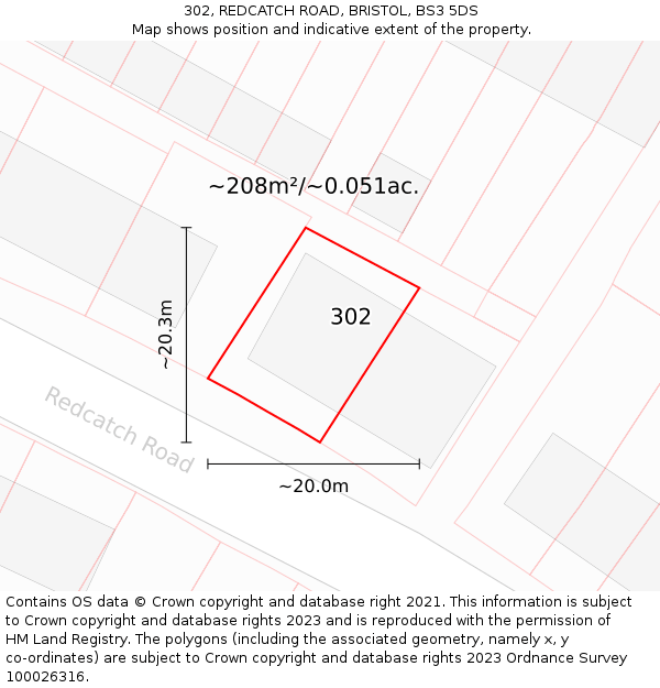 302, REDCATCH ROAD, BRISTOL, BS3 5DS: Plot and title map