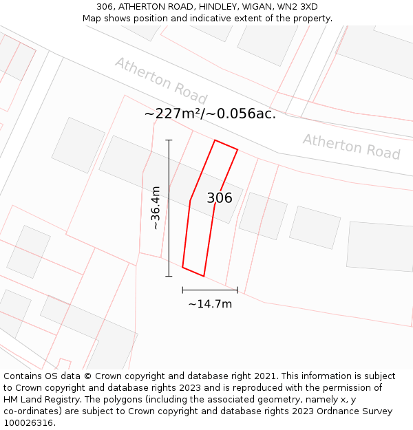 306, ATHERTON ROAD, HINDLEY, WIGAN, WN2 3XD: Plot and title map