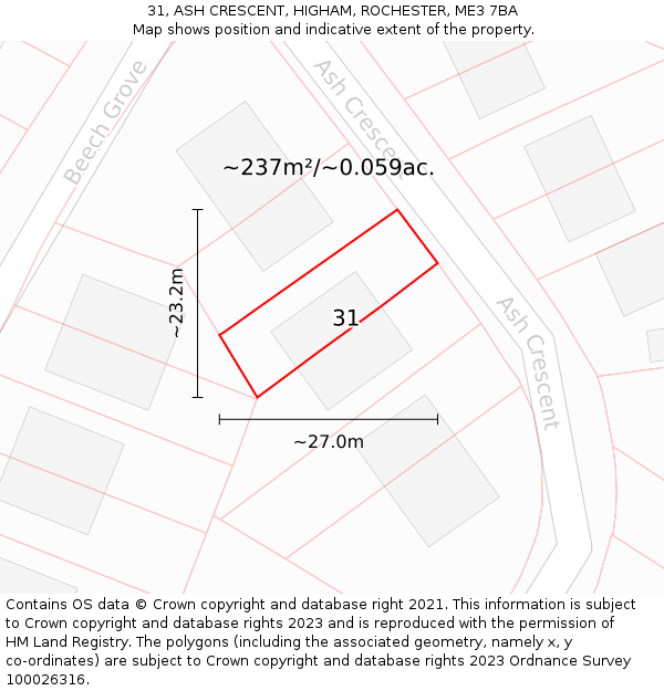 31, ASH CRESCENT, HIGHAM, ROCHESTER, ME3 7BA: Plot and title map