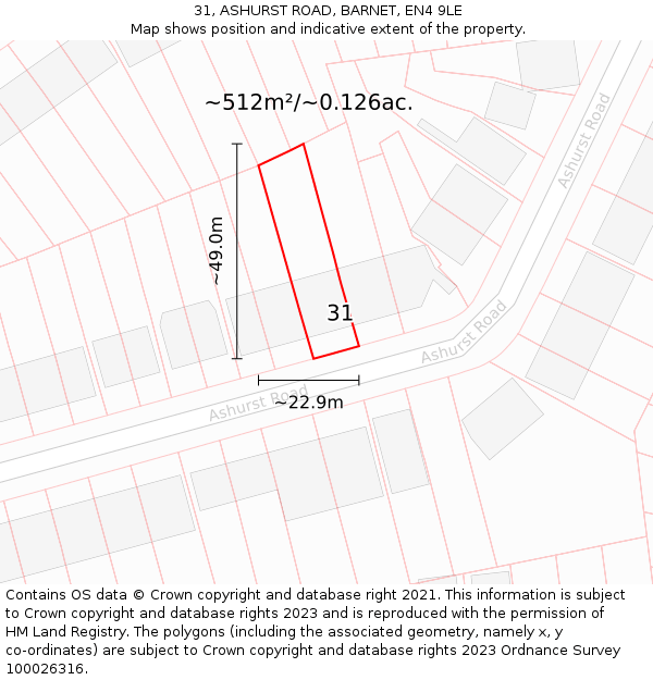 31, ASHURST ROAD, BARNET, EN4 9LE: Plot and title map