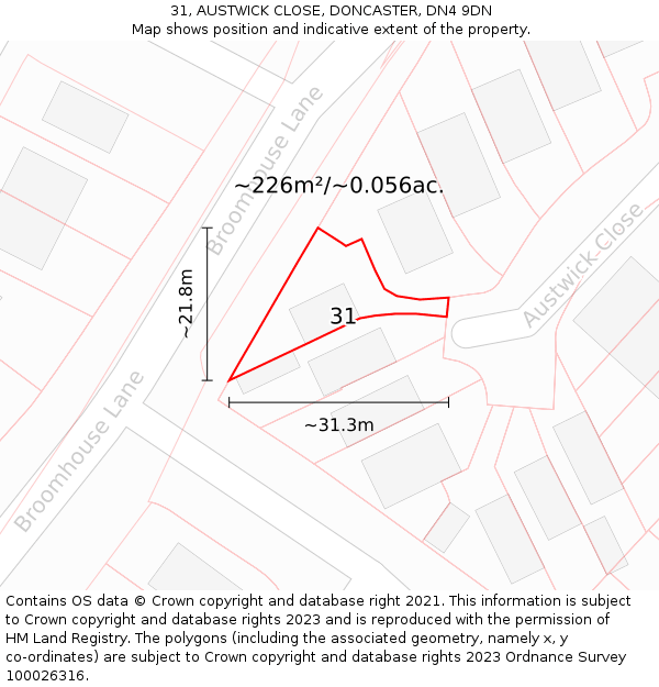 31, AUSTWICK CLOSE, DONCASTER, DN4 9DN: Plot and title map