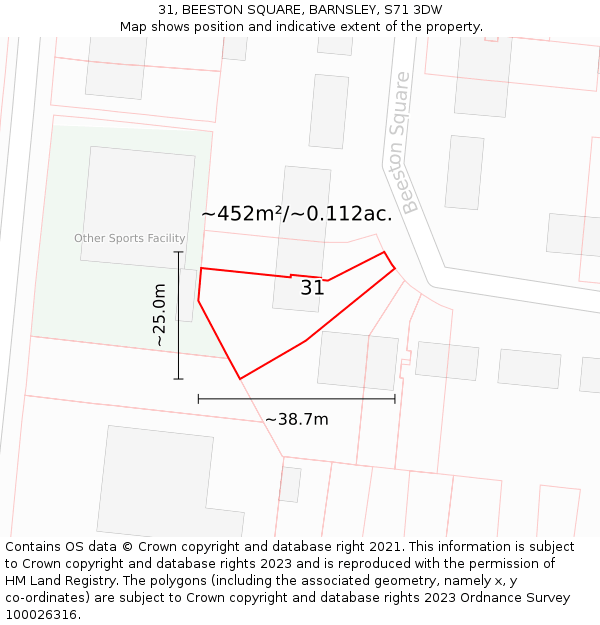 31, BEESTON SQUARE, BARNSLEY, S71 3DW: Plot and title map