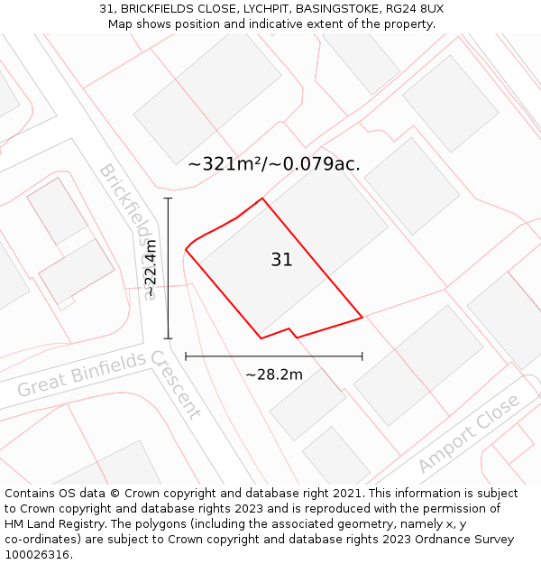 31, BRICKFIELDS CLOSE, LYCHPIT, BASINGSTOKE, RG24 8UX: Plot and title map