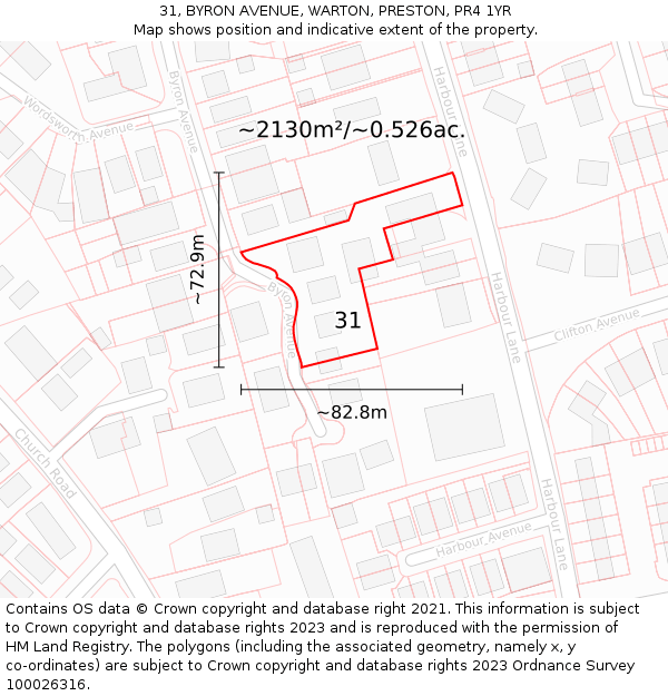 31, BYRON AVENUE, WARTON, PRESTON, PR4 1YR: Plot and title map