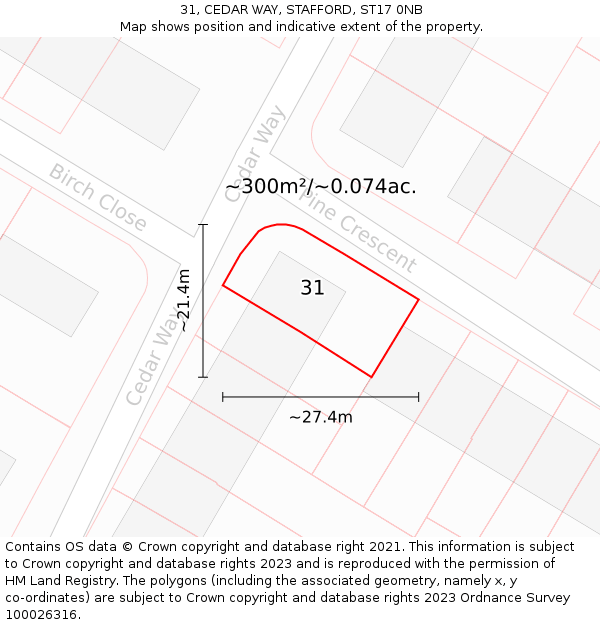 31, CEDAR WAY, STAFFORD, ST17 0NB: Plot and title map
