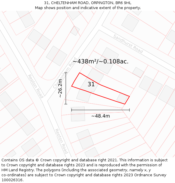 31, CHELTENHAM ROAD, ORPINGTON, BR6 9HL: Plot and title map
