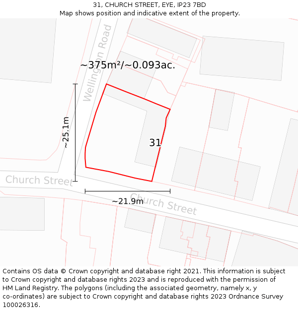 31, CHURCH STREET, EYE, IP23 7BD: Plot and title map
