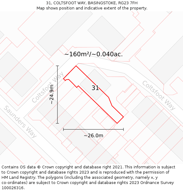 31, COLTSFOOT WAY, BASINGSTOKE, RG23 7FH: Plot and title map