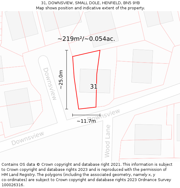 31, DOWNSVIEW, SMALL DOLE, HENFIELD, BN5 9YB: Plot and title map