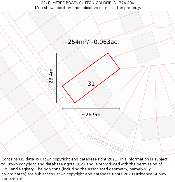 31, ELMTREE ROAD, SUTTON COLDFIELD, B74 3RX: Plot and title map