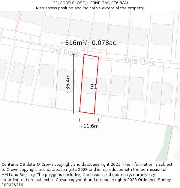 31, FORD CLOSE, HERNE BAY, CT6 8AN: Plot and title map