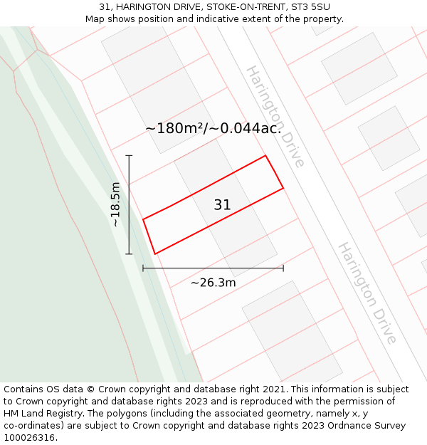31, HARINGTON DRIVE, STOKE-ON-TRENT, ST3 5SU: Plot and title map