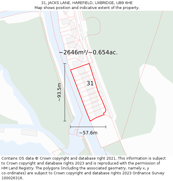 31, JACKS LANE, HAREFIELD, UXBRIDGE, UB9 6HE: Plot and title map