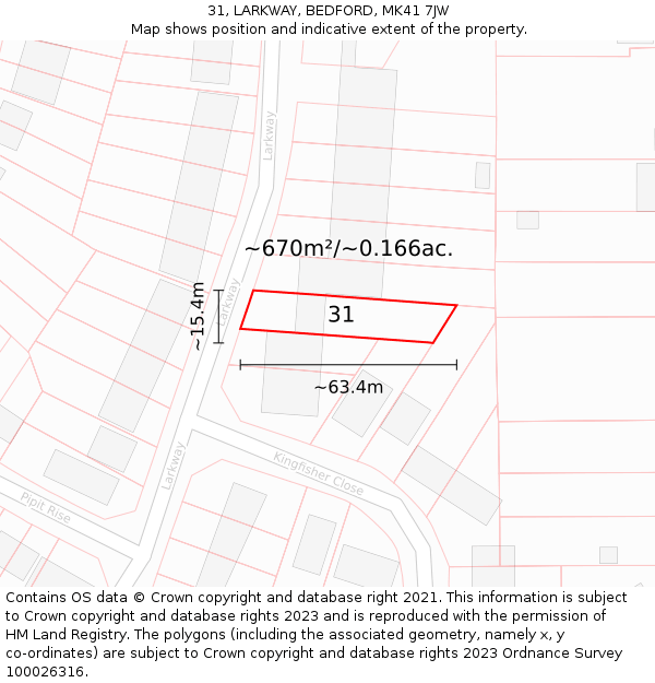 31, LARKWAY, BEDFORD, MK41 7JW: Plot and title map