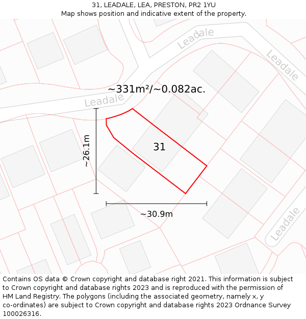 31, LEADALE, LEA, PRESTON, PR2 1YU: Plot and title map