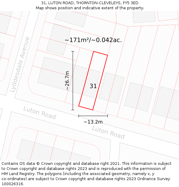 31, LUTON ROAD, THORNTON-CLEVELEYS, FY5 3ED: Plot and title map