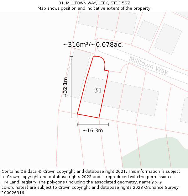 31, MILLTOWN WAY, LEEK, ST13 5SZ: Plot and title map