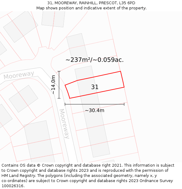 31, MOOREWAY, RAINHILL, PRESCOT, L35 6PD: Plot and title map